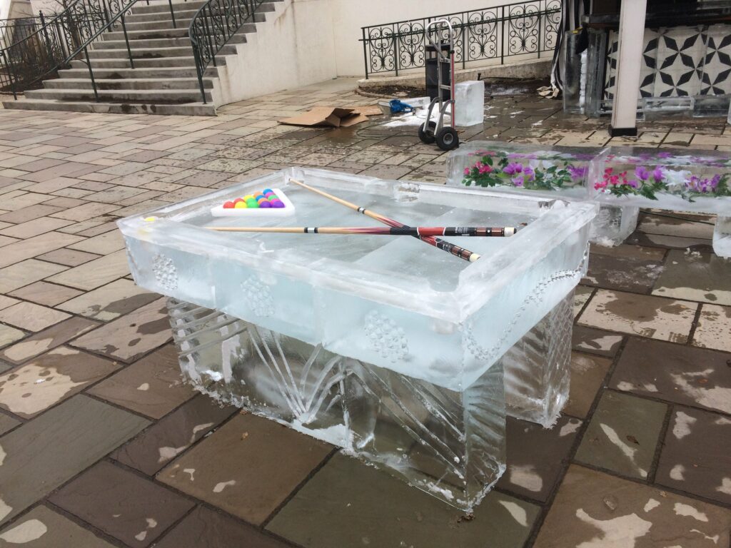 pool table carved from ice